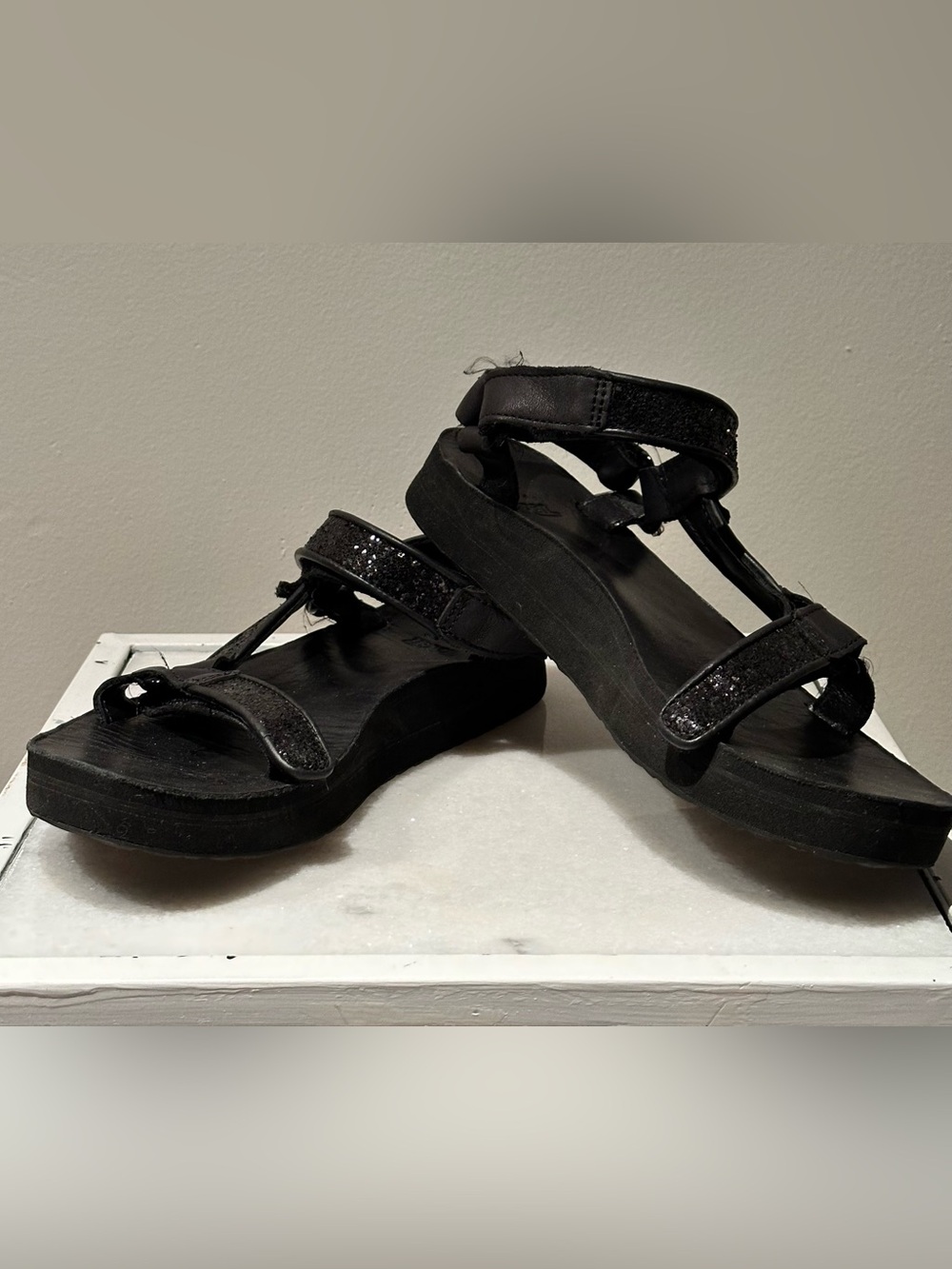 Teva black glitter sandals